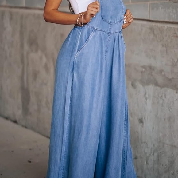 Stylish Wid Leg Blue Denim Overalls Size S / XXL (New /Unworn) - Picture 3 of 5